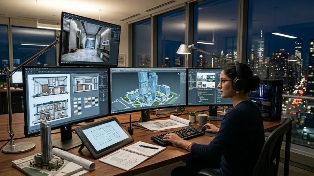 3D architectural visualization plays a powerful role in commercial architecture .