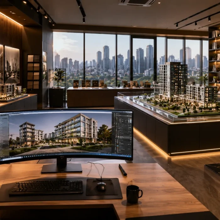 3D Architectural Visualization Studio in Mumbai showcasing realistic interior design rendering for residential and commercial projects