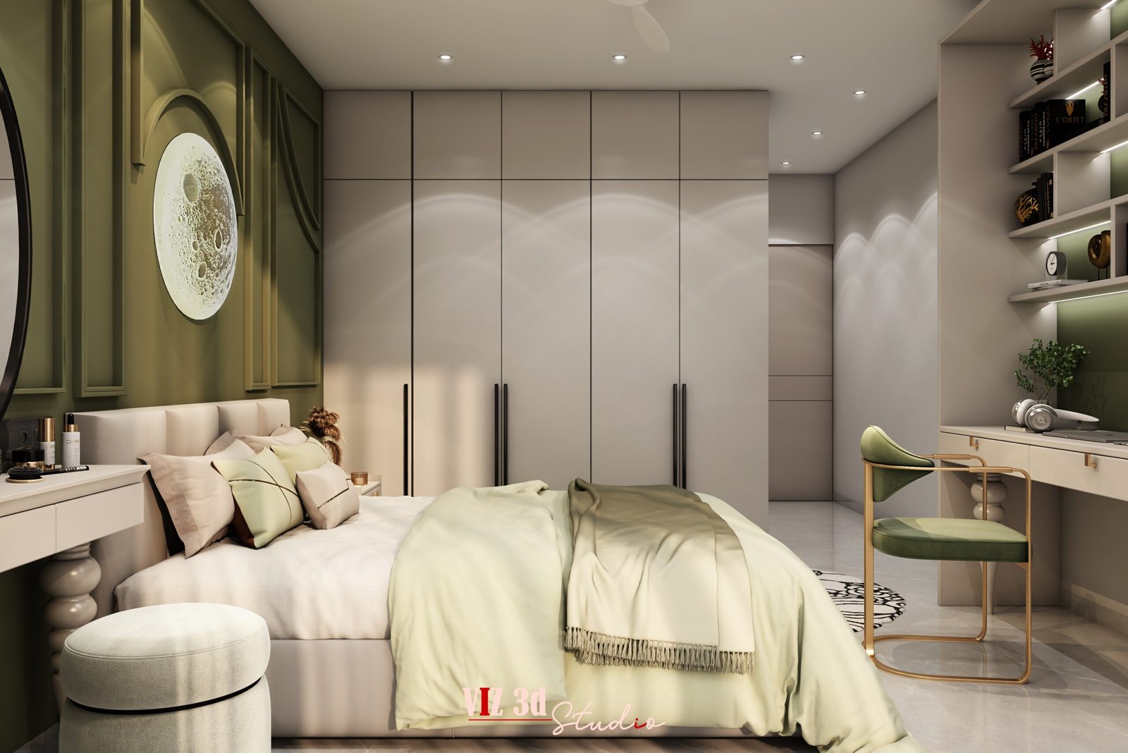 Daughter Bedroom 3D Interior Rendering Project in Mumbai featuring modern wardrobe, custom wall panels and photorealistic lighting.