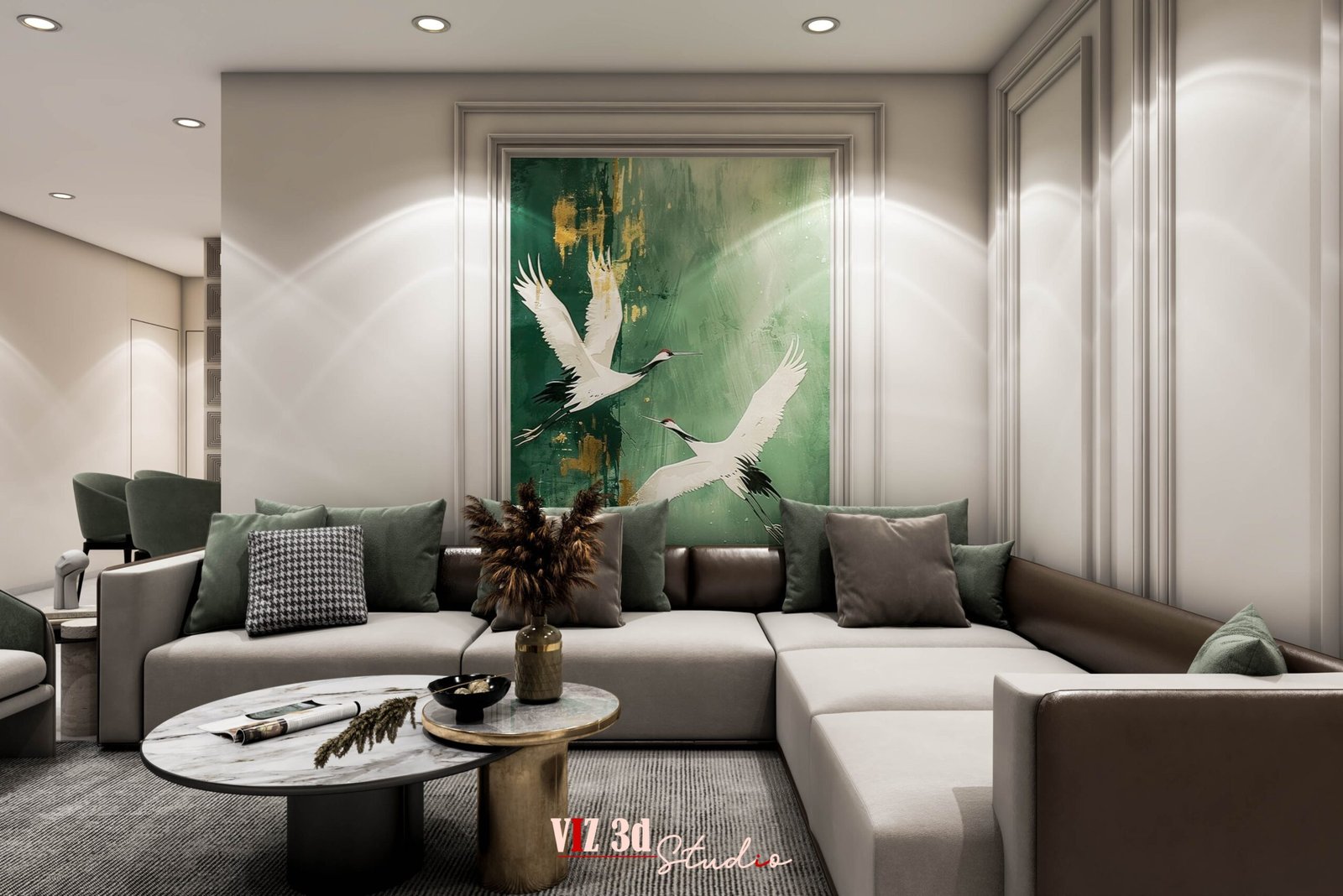 Luxury Living Room Interior Visualization Mumbai featuring premium furniture, decorative wall art and realistic interior lighting.